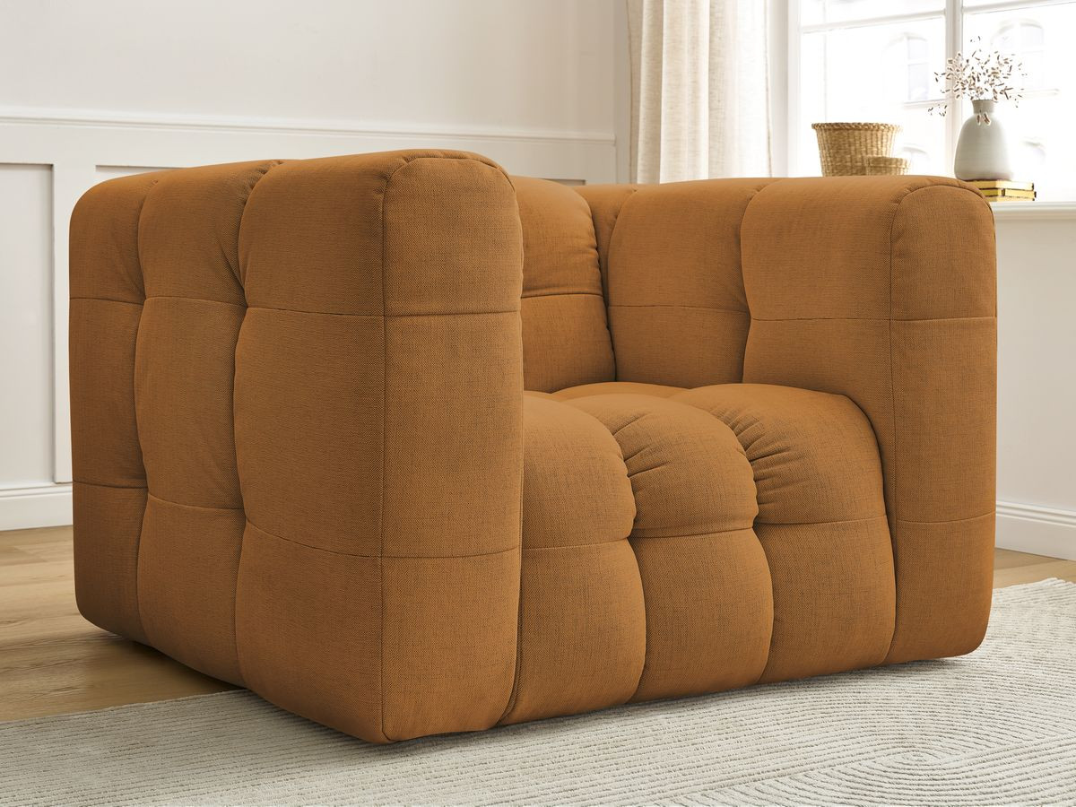 Canapé d'angle fixe EVEREST tissu chiné - Orange - Angle droit - 10 coussins