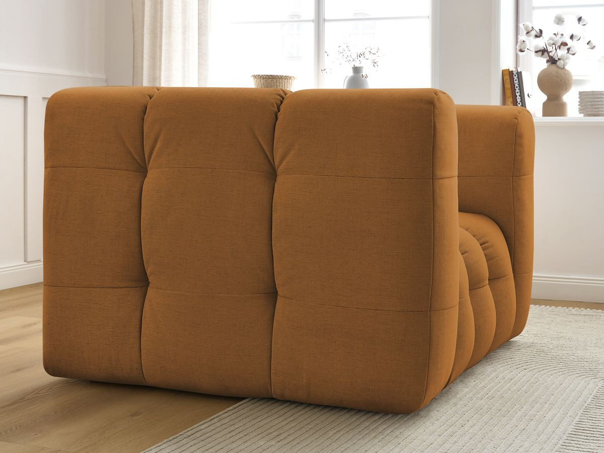 Canapé d'angle fixe EVEREST tissu chiné - Orange - Angle droit - 10 coussins