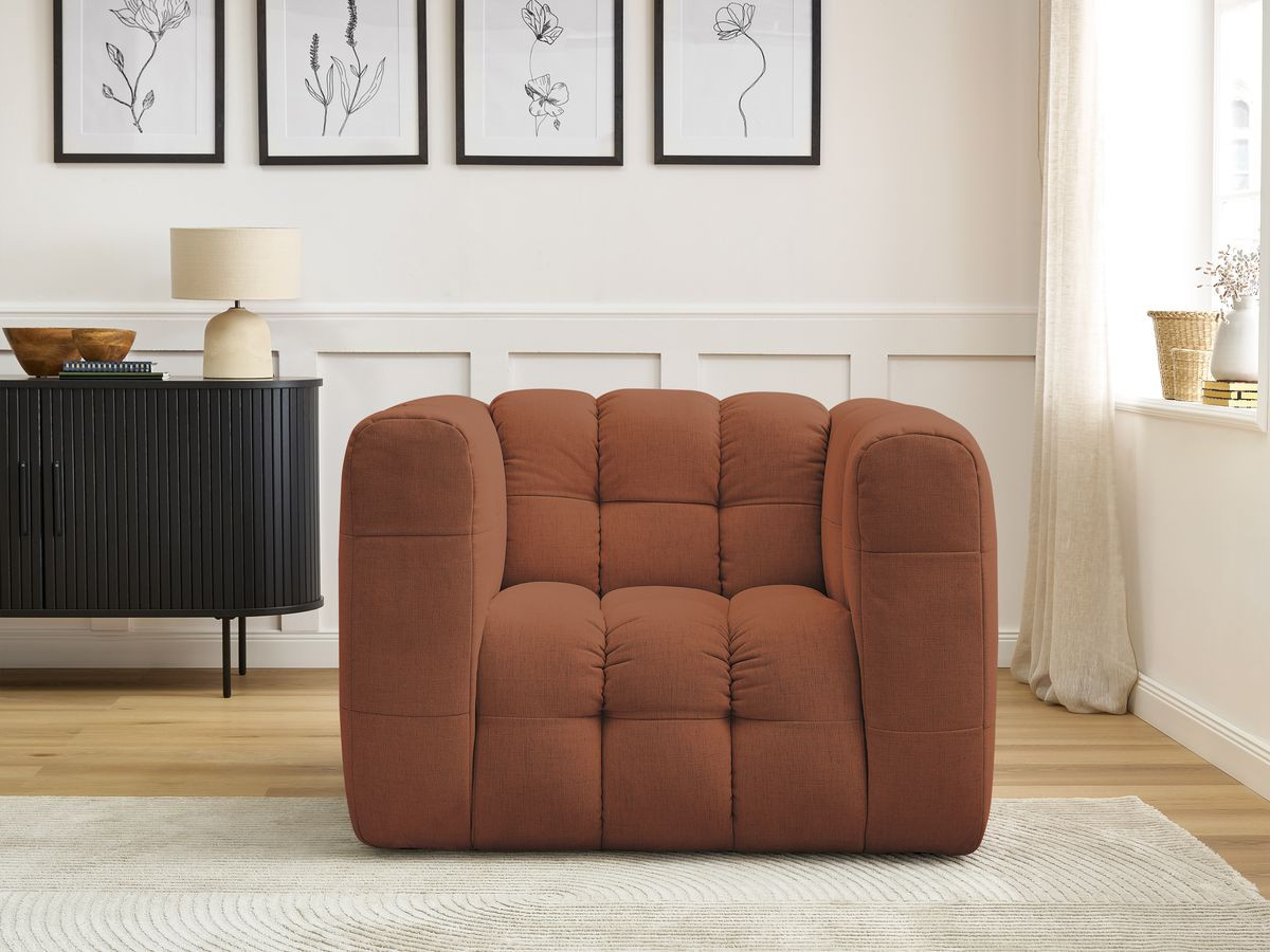 Canapé d'angle fixe EVEREST tissu chiné - Orange - Angle droit - 10 coussins