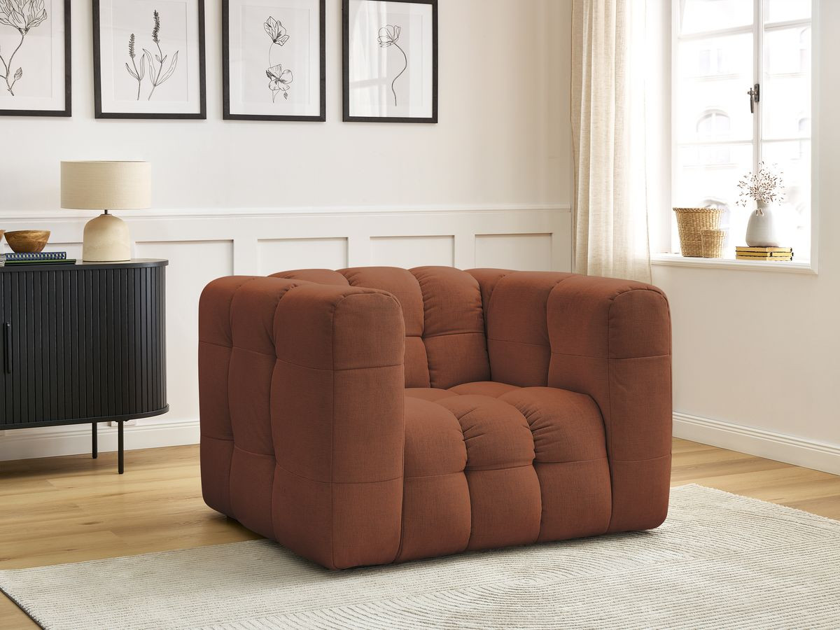 Canapé d'angle fixe EVEREST tissu chiné - Orange - Angle droit - 10 coussins