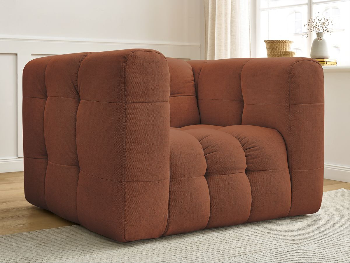 Canapé d'angle fixe EVEREST tissu chiné - Orange - Angle droit - 10 coussins