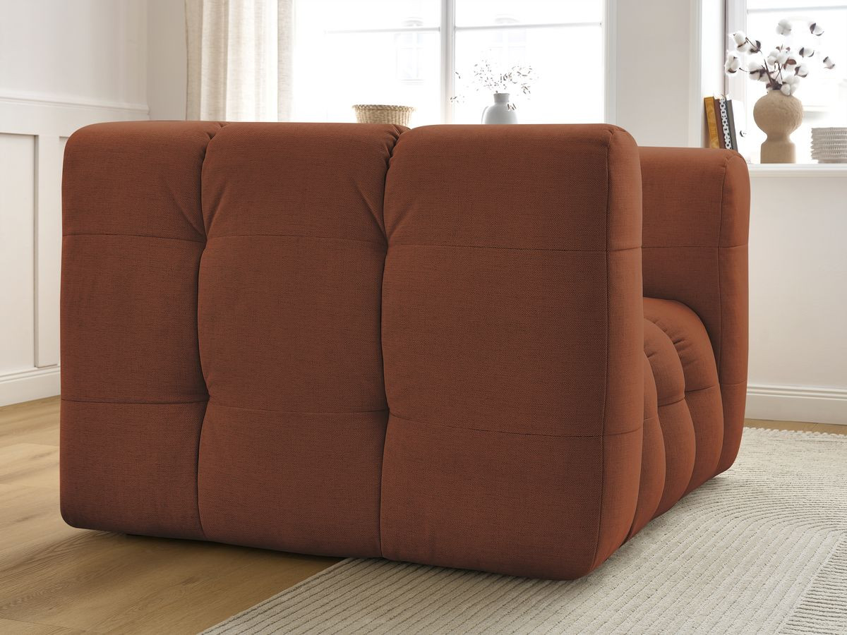 Canapé d'angle fixe EVEREST tissu chiné - Orange - Angle droit - 10 coussins