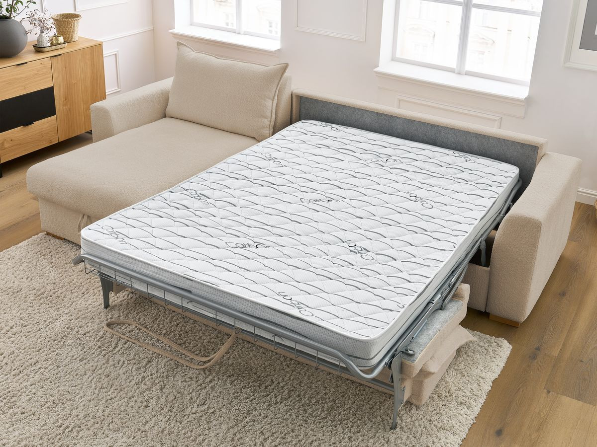 Canapé d'angle réversible convertible ouverture express AUGUSTIN tissu bouclette