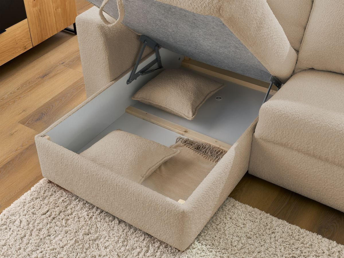 Canapé d'angle réversible convertible ouverture express AUGUSTIN tissu bouclette
