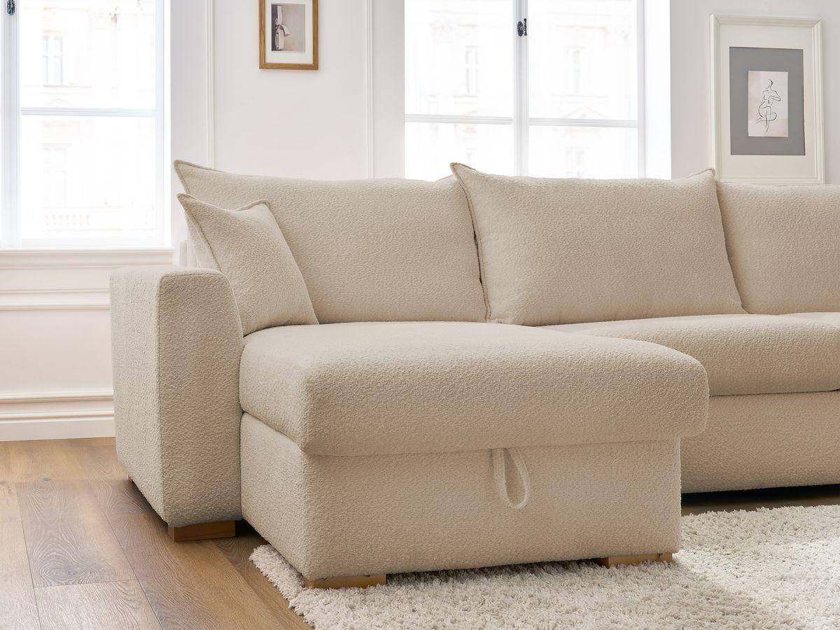 Canapé d'angle réversible convertible ouverture express AUGUSTIN tissu bouclette