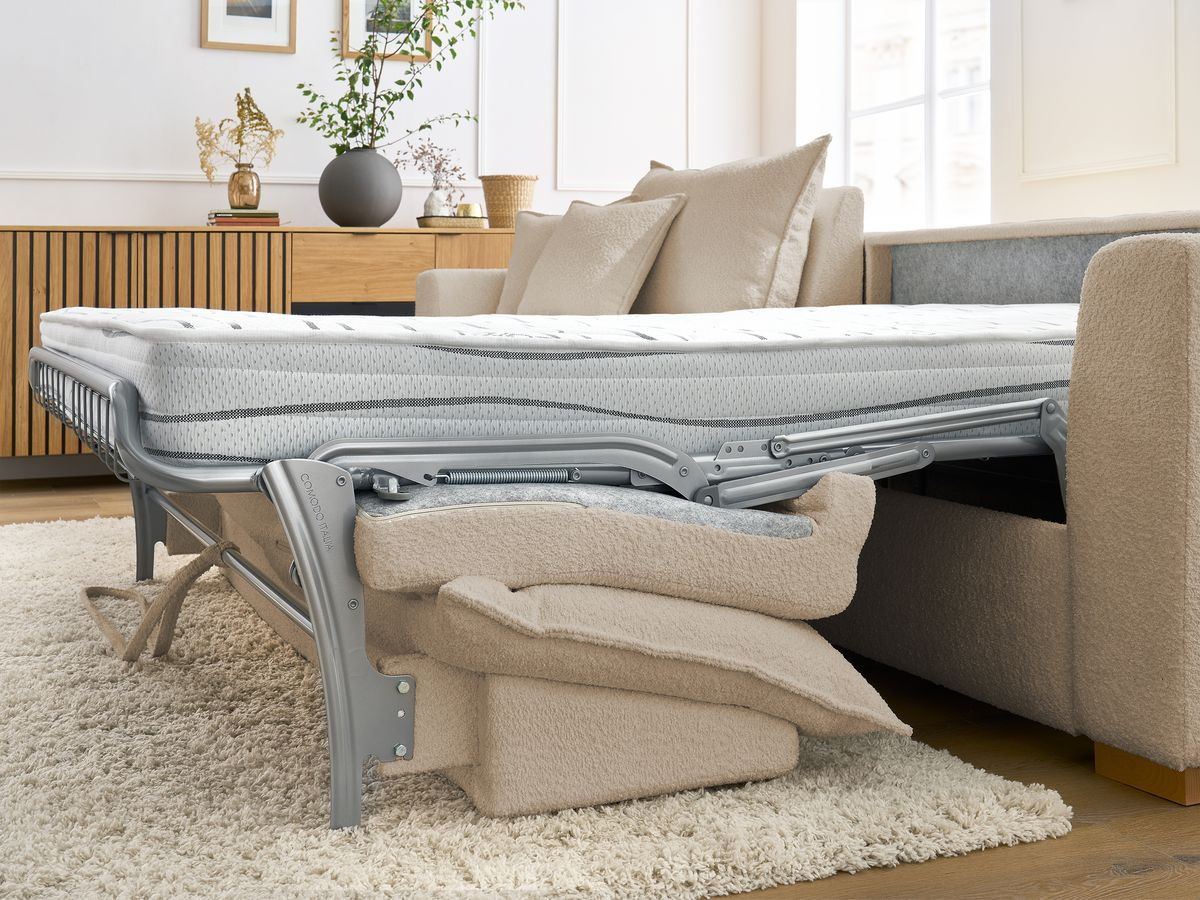 Canapé d'angle réversible convertible ouverture express AUGUSTIN tissu bouclette