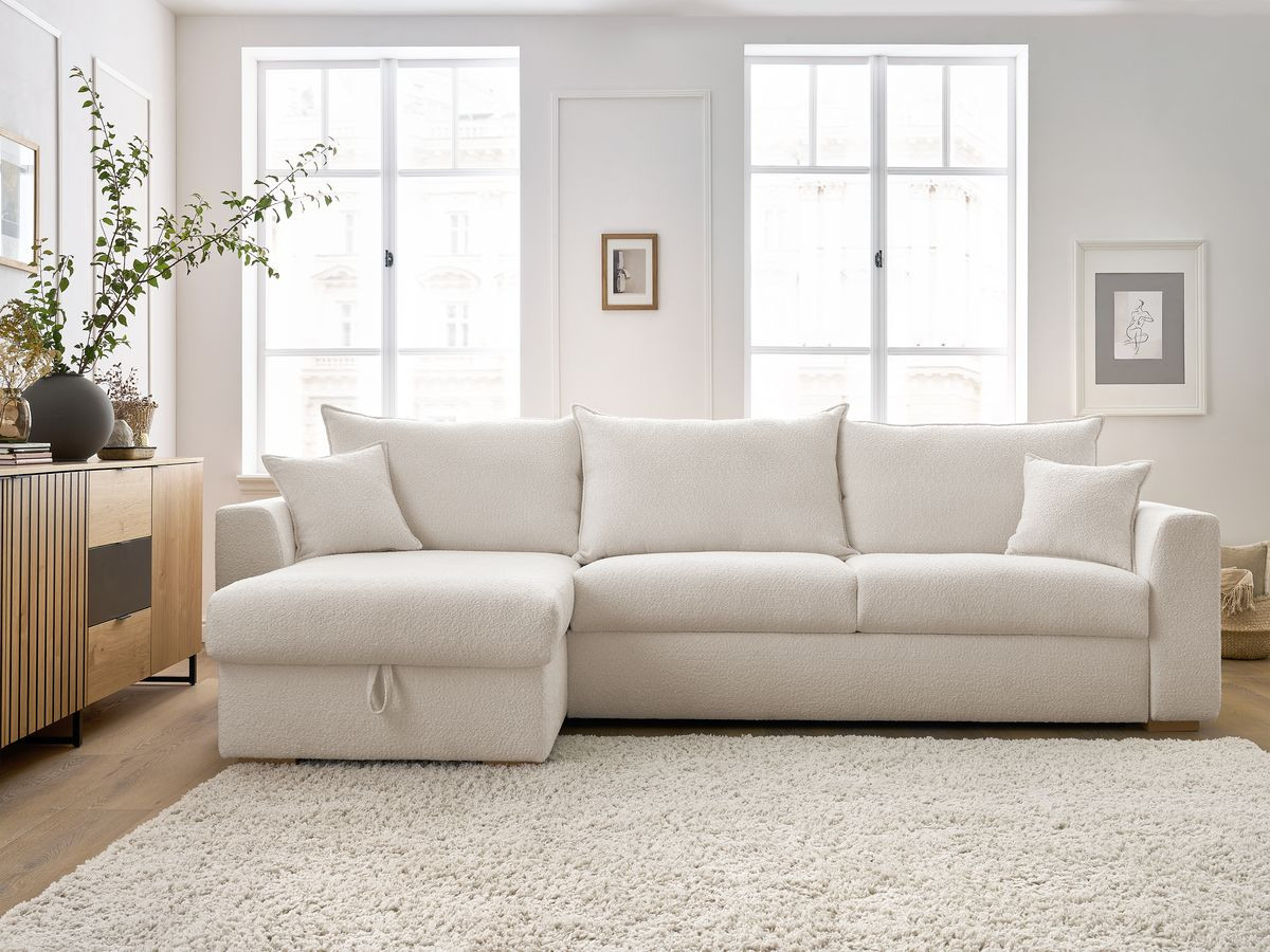 Canapé d'angle réversible convertible AUGUSTIN bouclette blanc — vue 5