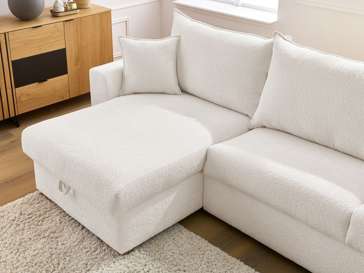Canapé d'angle réversible convertible ouverture express AUGUSTIN tissu bouclette
