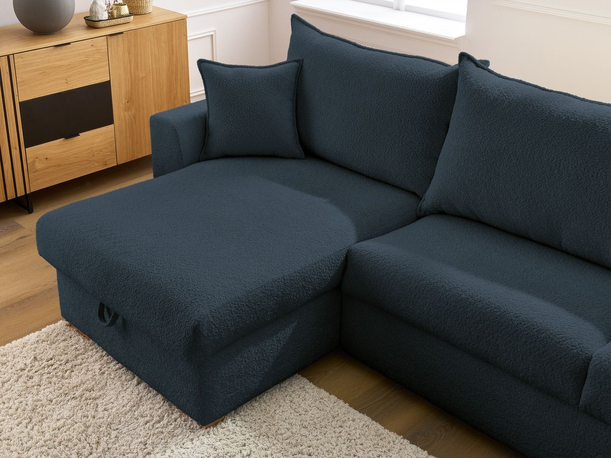 Canapé d'angle réversible convertible ouverture express AUGUSTIN tissu bouclette