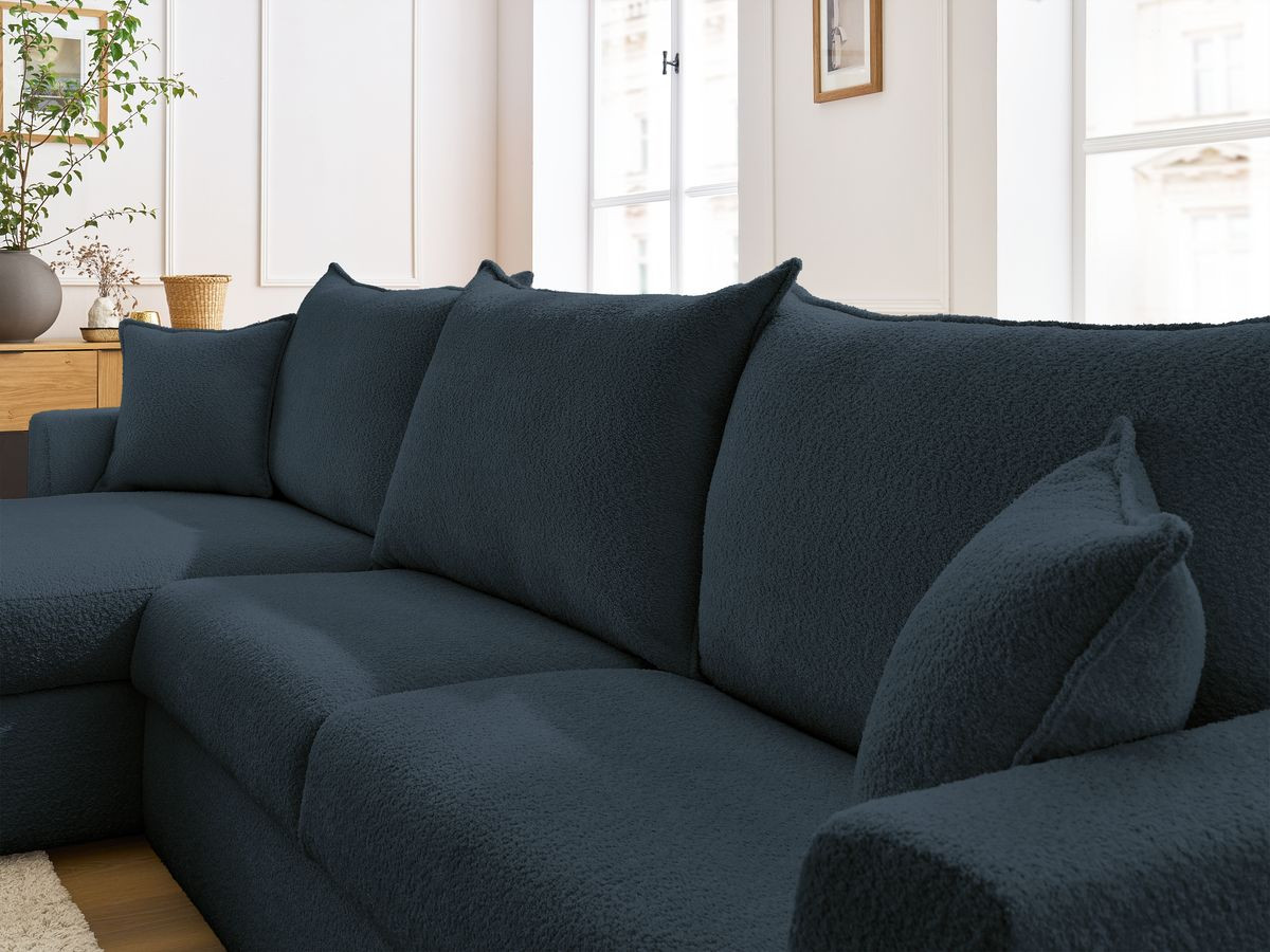 Canapé d'angle réversible convertible ouverture express AUGUSTIN tissu bouclette