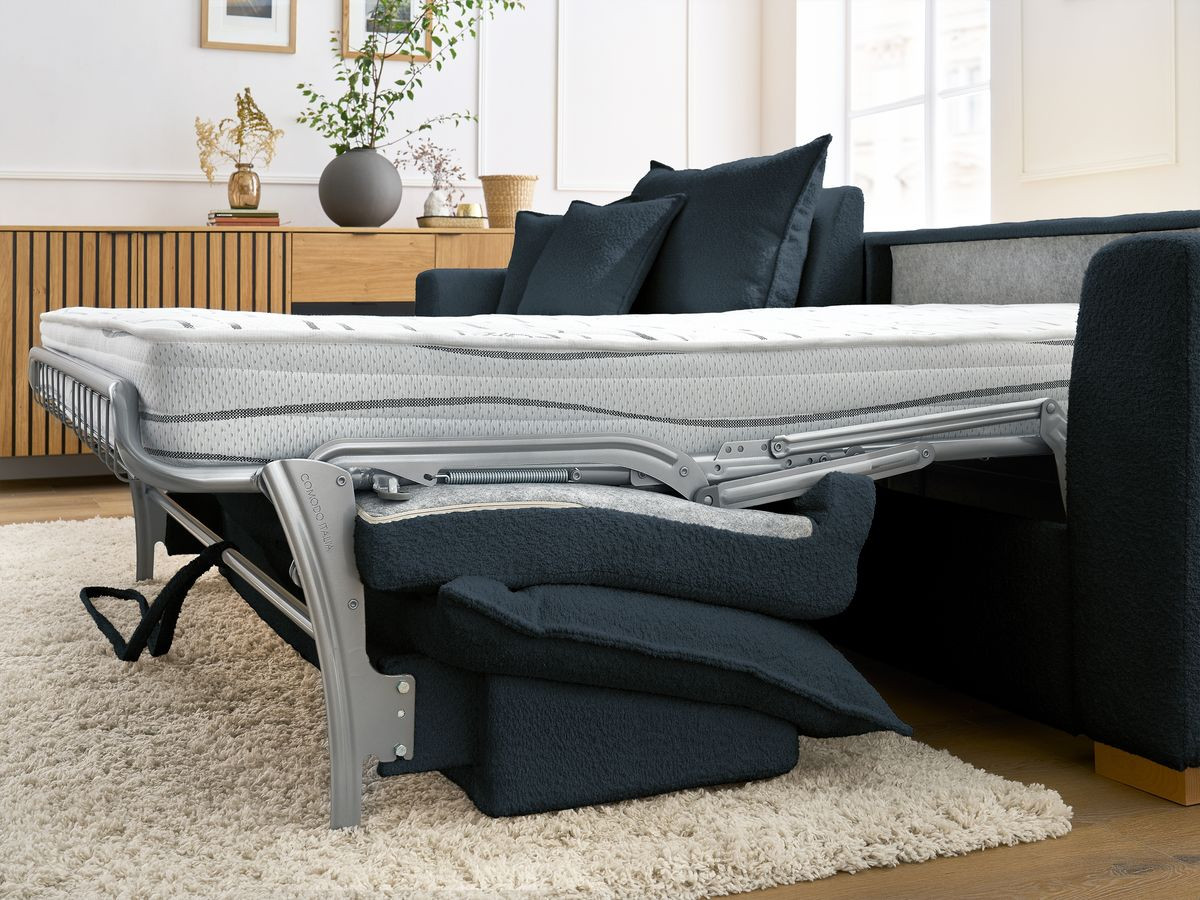 Canapé d'angle réversible convertible ouverture express AUGUSTIN tissu bouclette