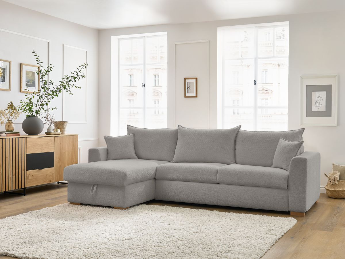 Canapé d'angle réversible convertible ouverture express AUGUSTIN tissu bouclette