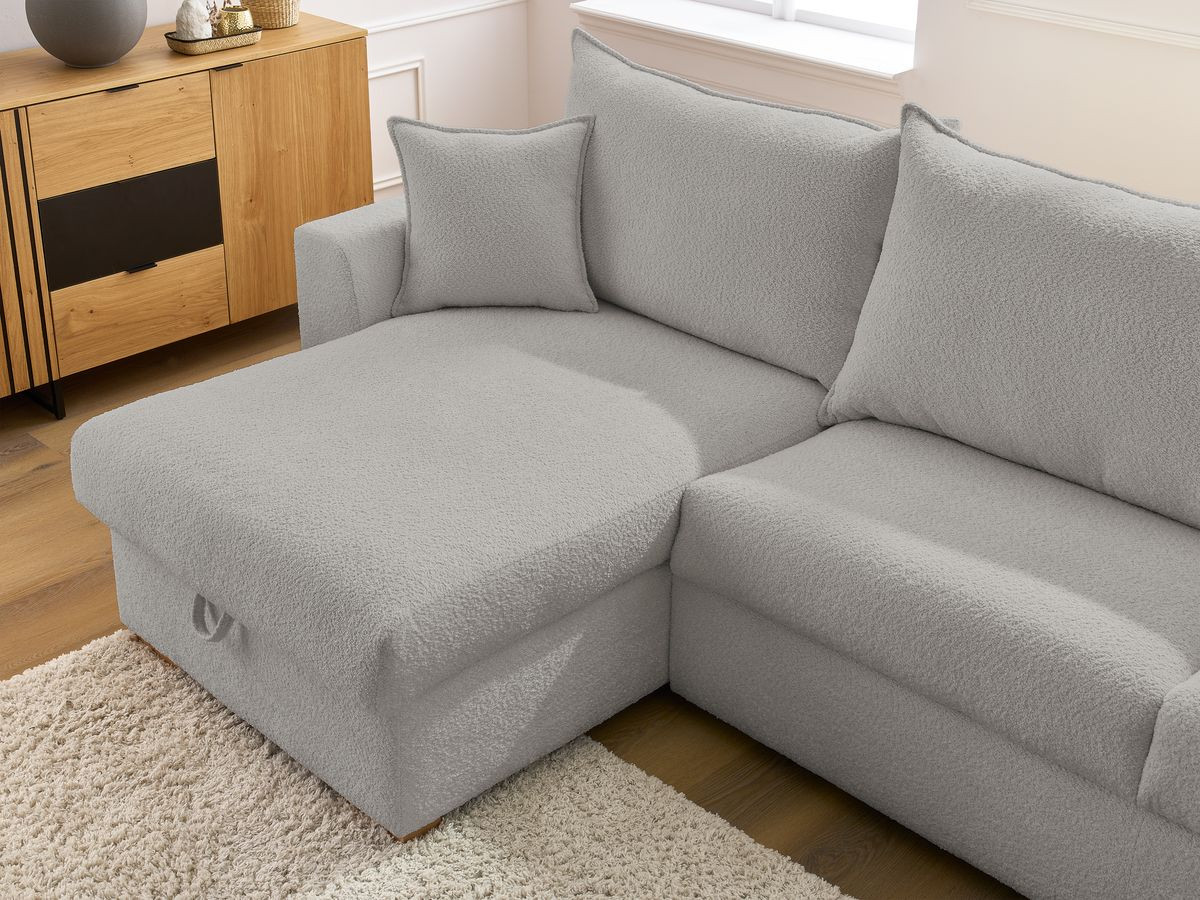 Canapé d'angle réversible convertible ouverture express AUGUSTIN tissu bouclette