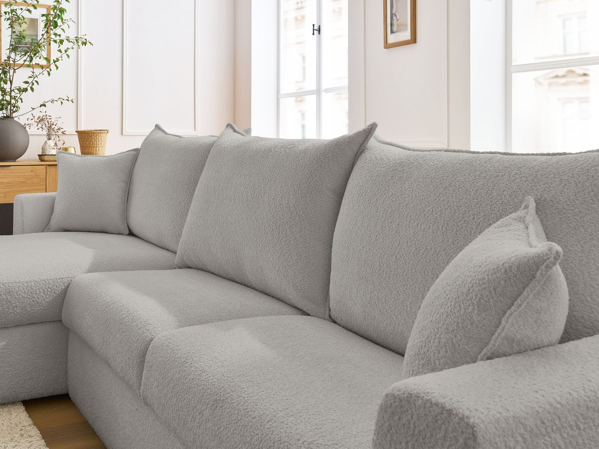 Canapé d'angle réversible convertible ouverture express AUGUSTIN tissu bouclette