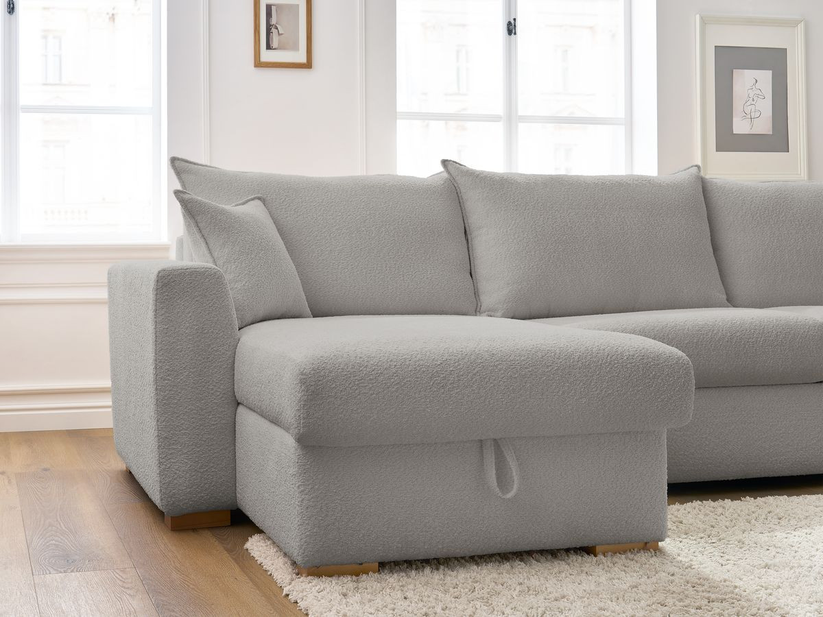 Canapé d'angle réversible convertible ouverture express AUGUSTIN tissu bouclette
