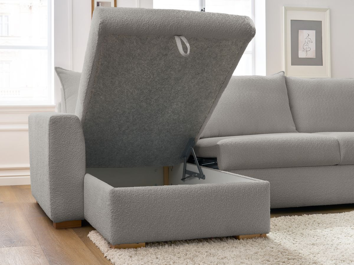 Canapé d'angle réversible convertible ouverture express AUGUSTIN tissu bouclette