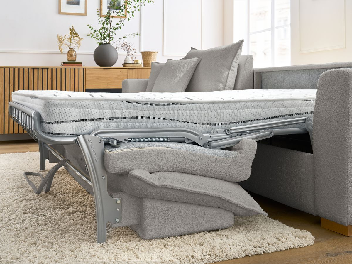Canapé d'angle réversible convertible ouverture express AUGUSTIN tissu bouclette
