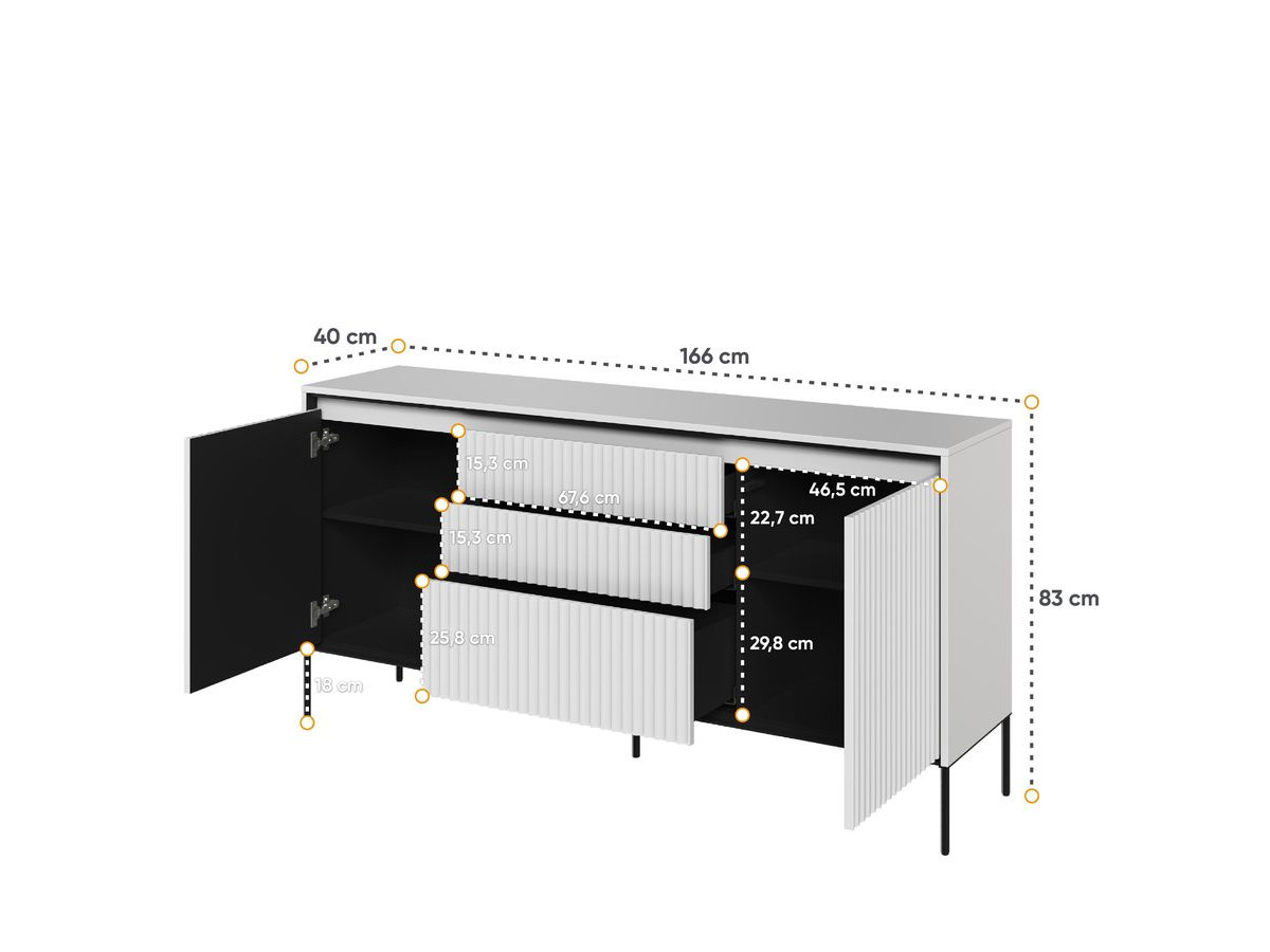 LENARA 2-deurs dressoir 166 cm met lamellen en LED's