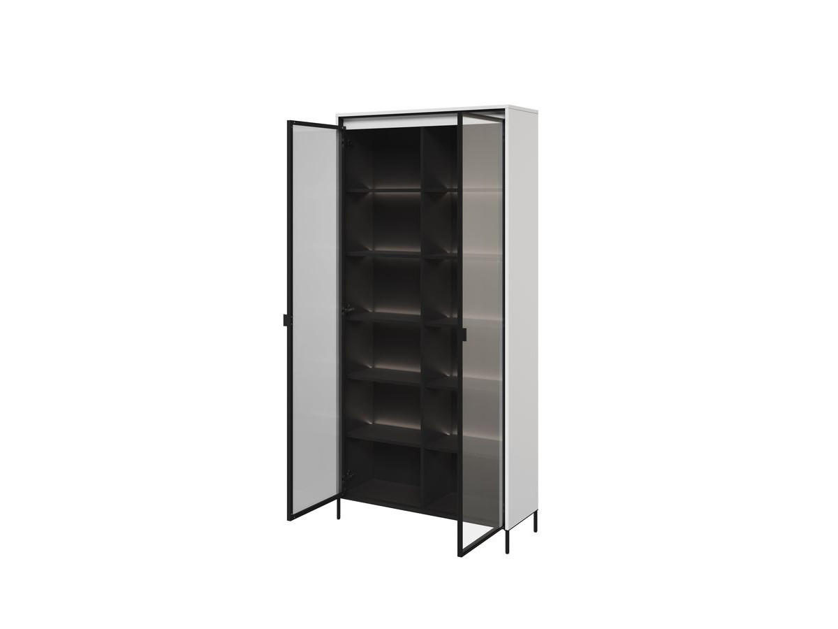 Meuble vitrine H.196 cm 2 portes vitrées LENARA avec LED blanc — vue 4