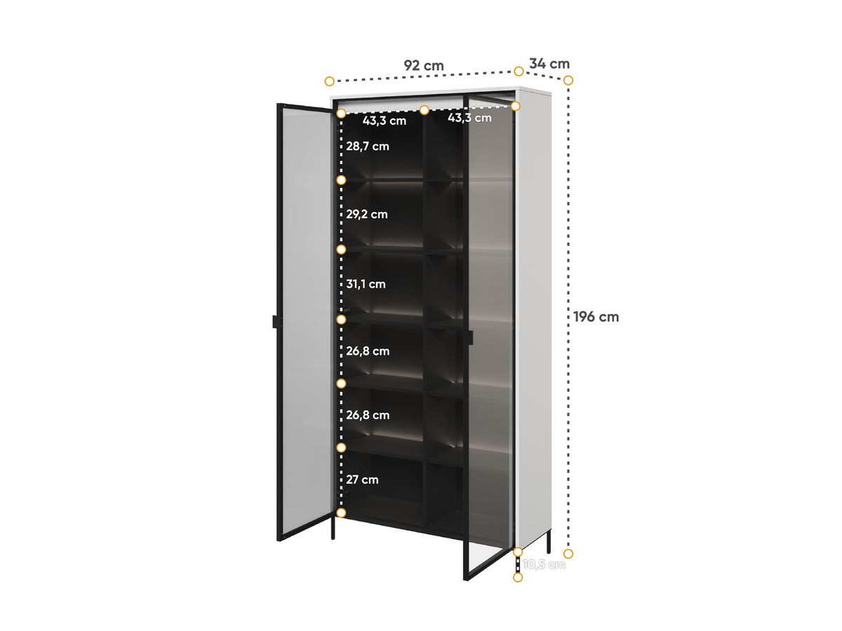 Meuble vitrine H.196 cm 2 portes vitrées LENARA avec LED blanc — vue 5