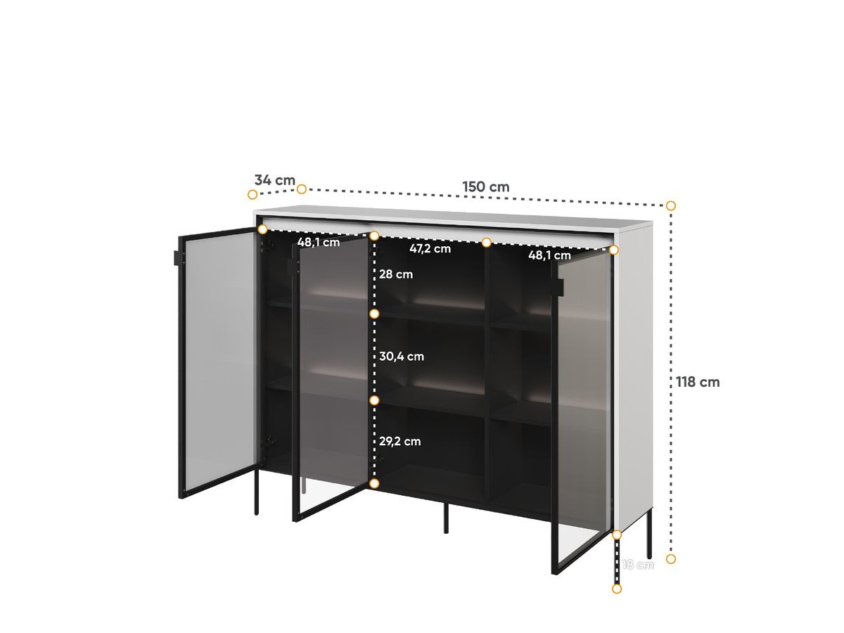 Meuble vitrine H.118 cm LENARA avec LED blanc — vue 4