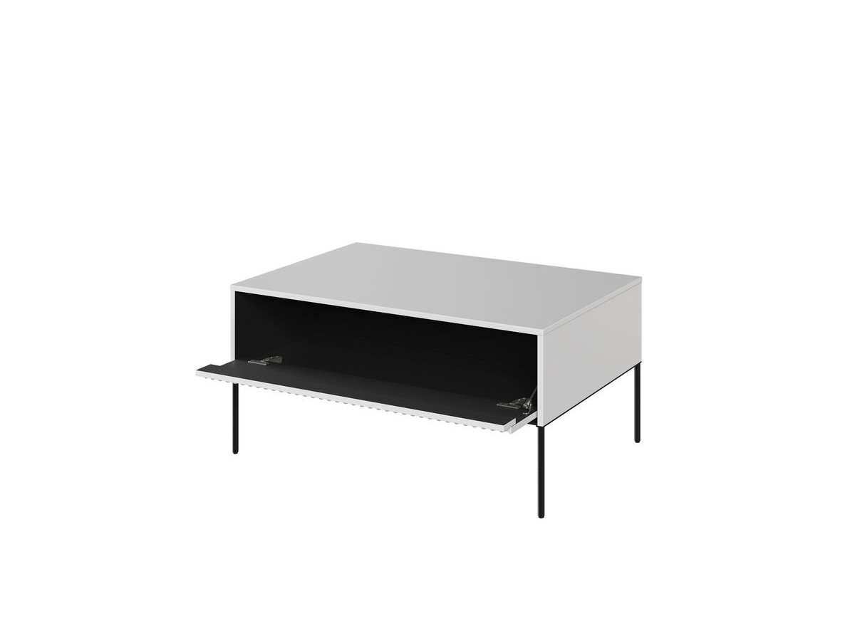 Table basse 1 porte 100 cm LENARA avec tasseaux blanc — vue 4