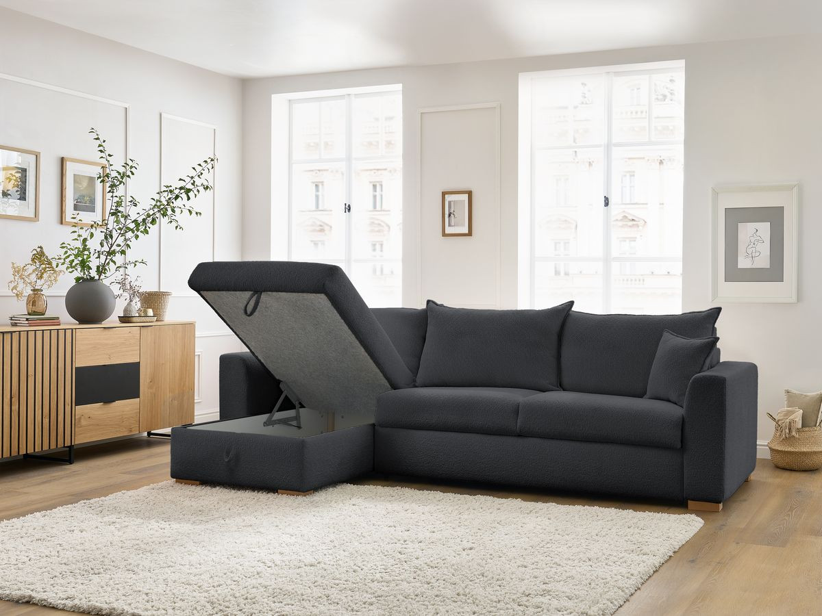Canapé d'angle réversible convertible ouverture express AUGUSTIN tissu bouclette