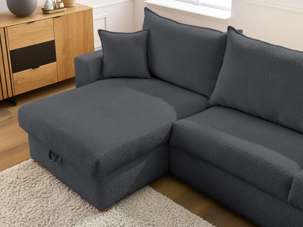 Canapé d'angle réversible convertible ouverture express AUGUSTIN tissu bouclette