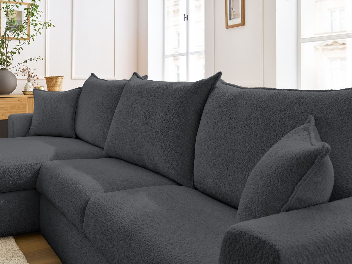 Canapé d'angle réversible convertible ouverture express AUGUSTIN tissu bouclette