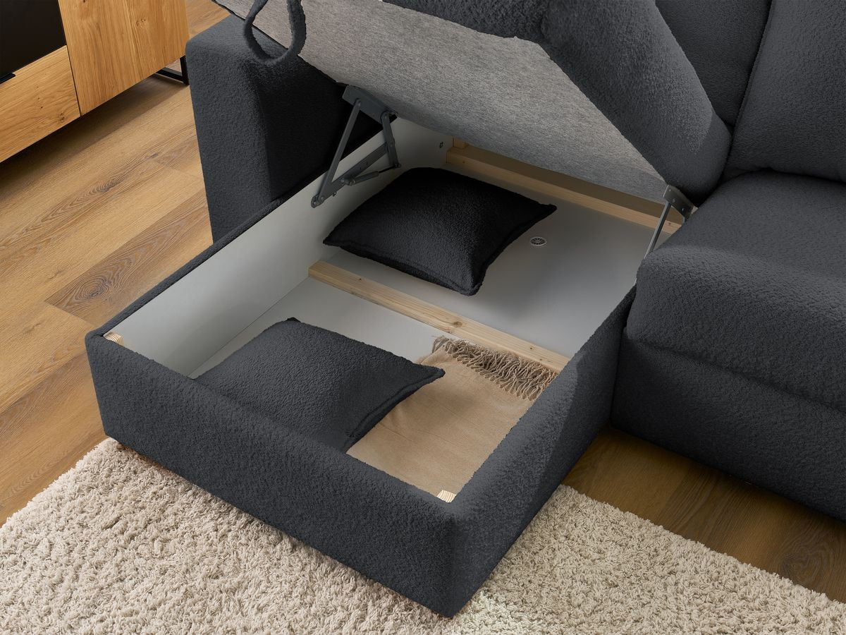 Canapé d'angle réversible convertible ouverture express AUGUSTIN tissu bouclette