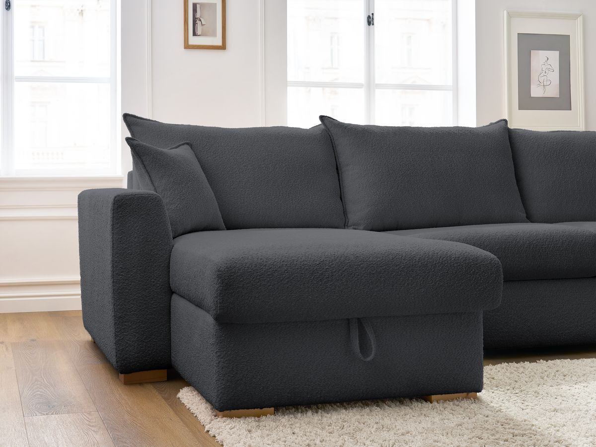 Canapé d'angle réversible convertible ouverture express AUGUSTIN tissu bouclette