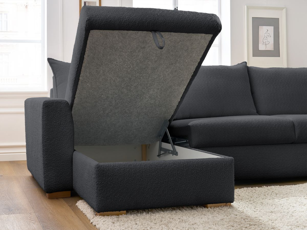 Canapé d'angle réversible convertible ouverture express AUGUSTIN tissu bouclette