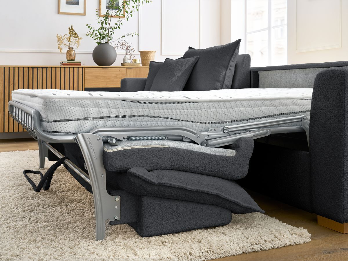 Canapé d'angle réversible convertible ouverture express AUGUSTIN tissu bouclette