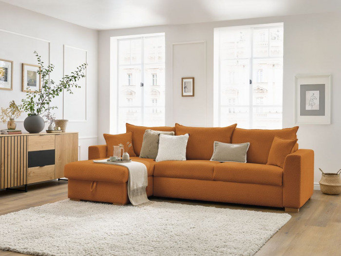 Canapé d'angle convertible ouverture express AUGUSTIN tissu bouclette