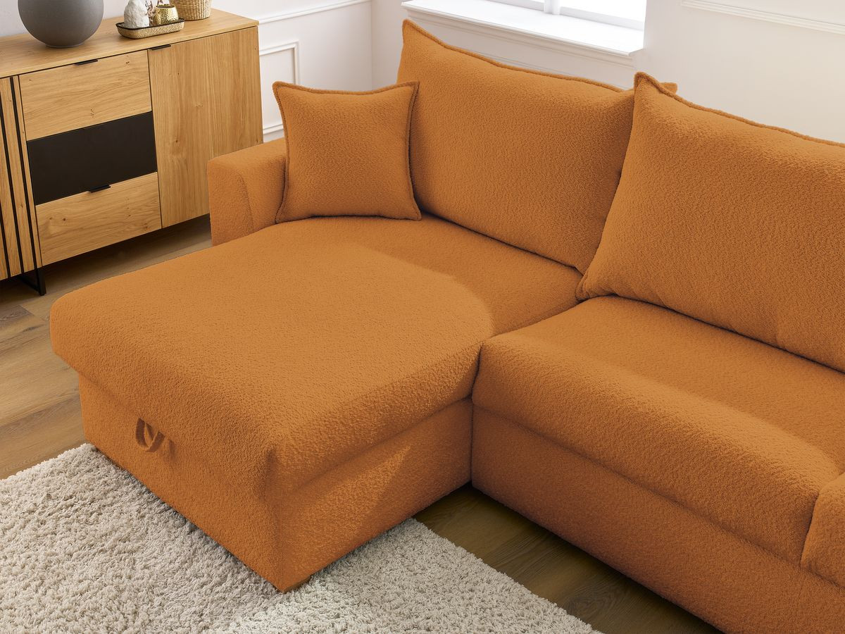 Canapé d'angle réversible convertible ouverture express AUGUSTIN tissu bouclette