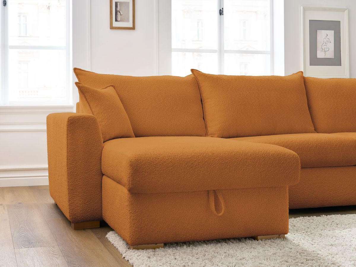 Canapé d'angle réversible convertible ouverture express AUGUSTIN tissu bouclette