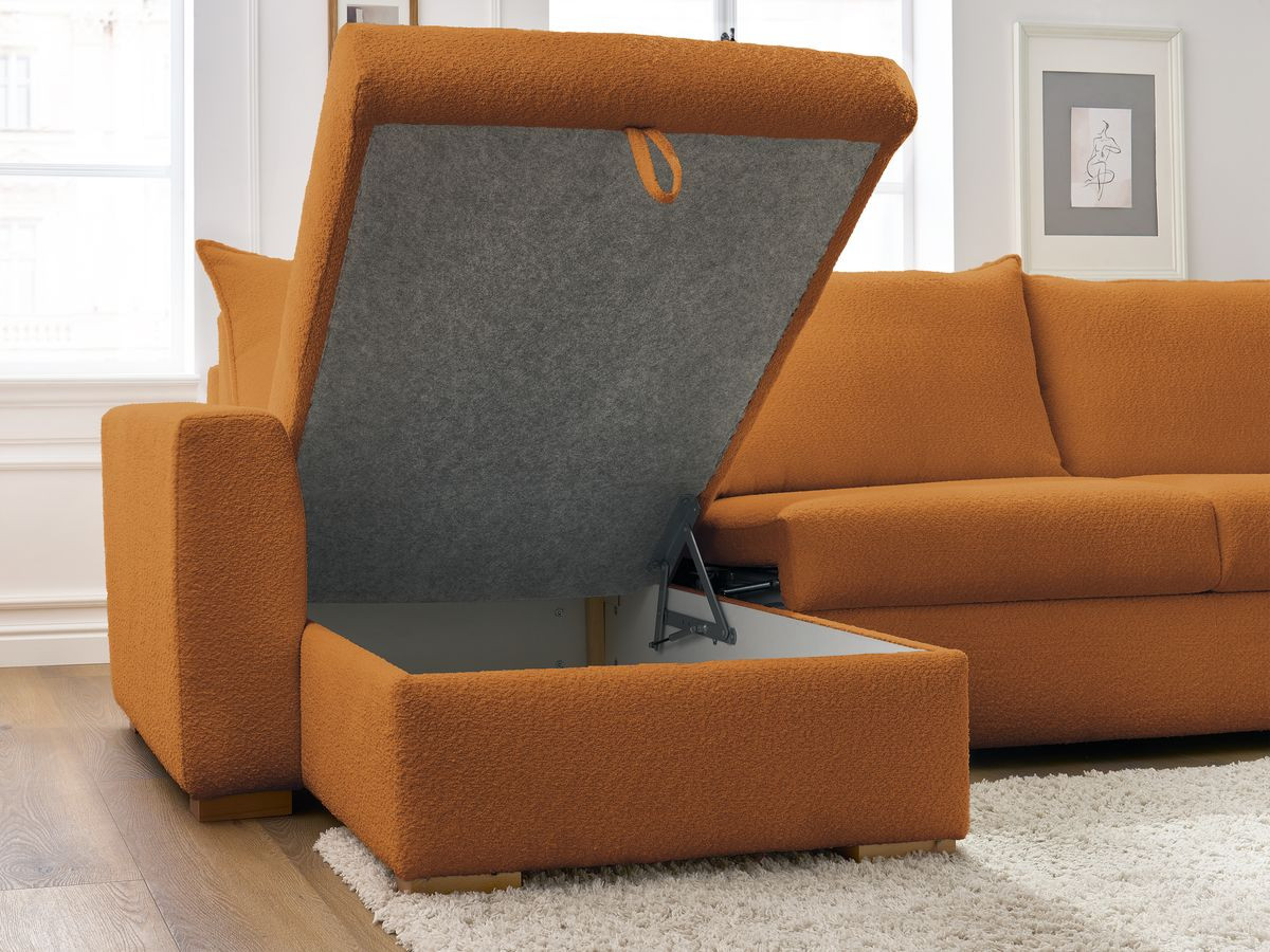 Canapé d'angle réversible convertible ouverture express AUGUSTIN tissu bouclette