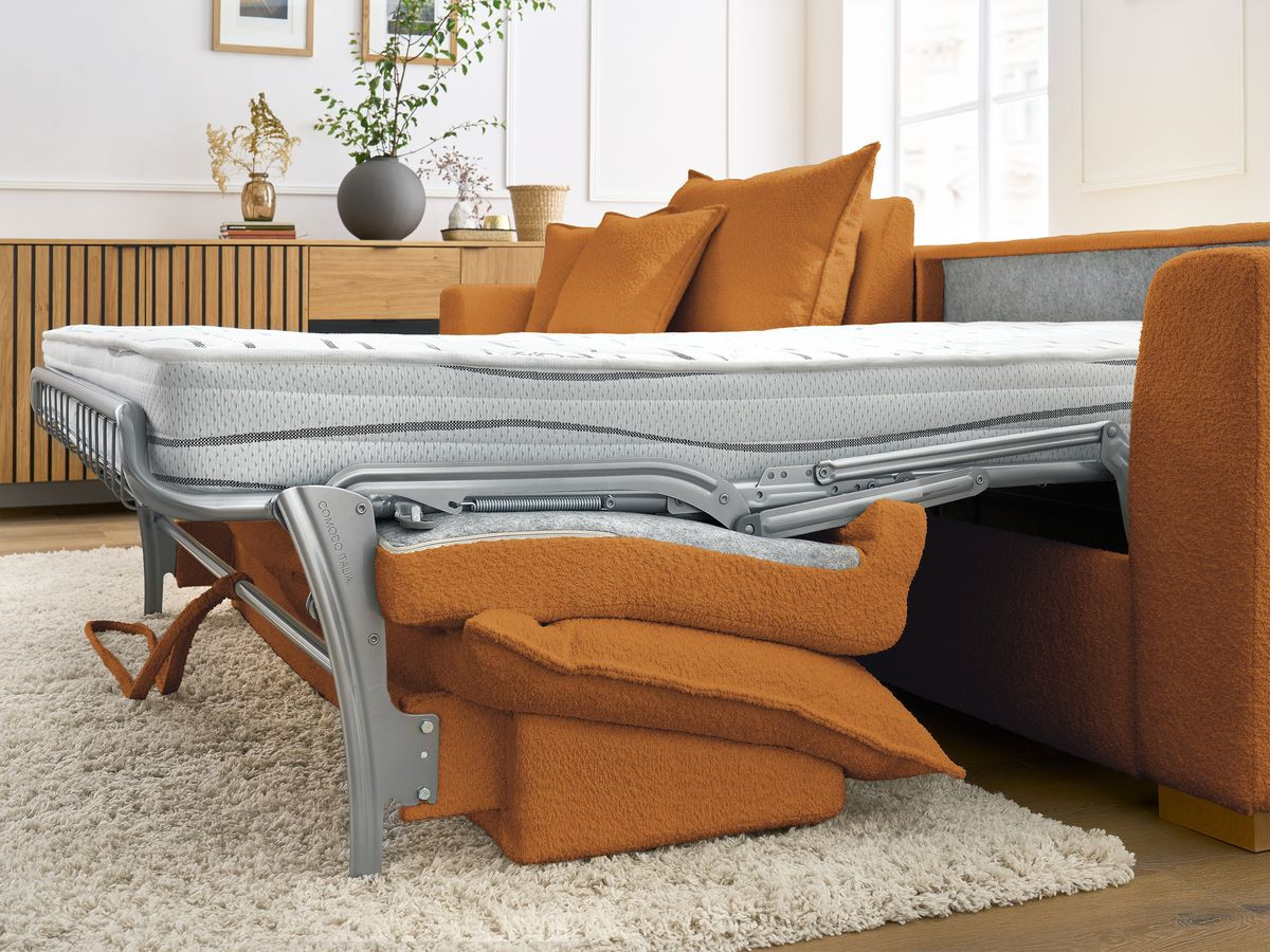 Canapé d'angle réversible convertible ouverture express AUGUSTIN tissu bouclette