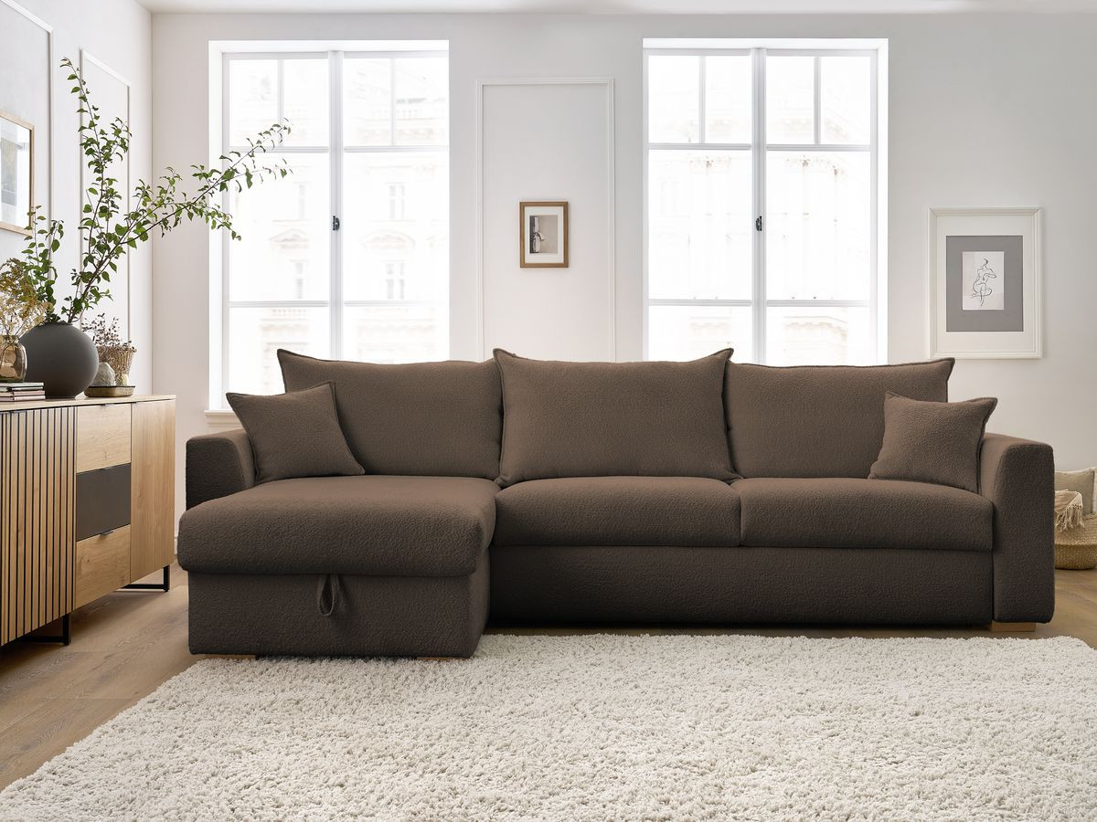 Canapé d'angle réversible convertible AUGUSTIN bouclette marron — vue 5