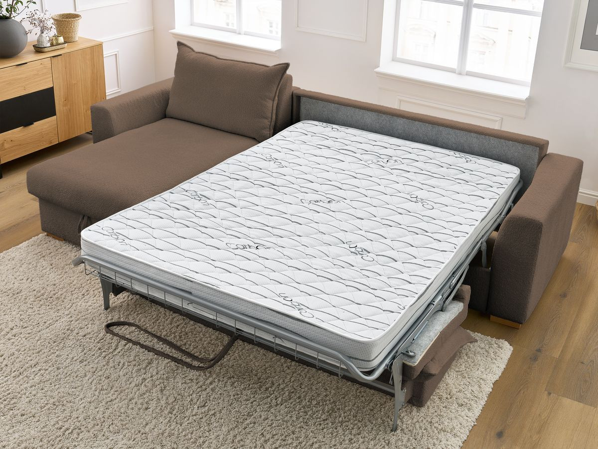Canapé d'angle réversible convertible ouverture express AUGUSTIN tissu bouclette