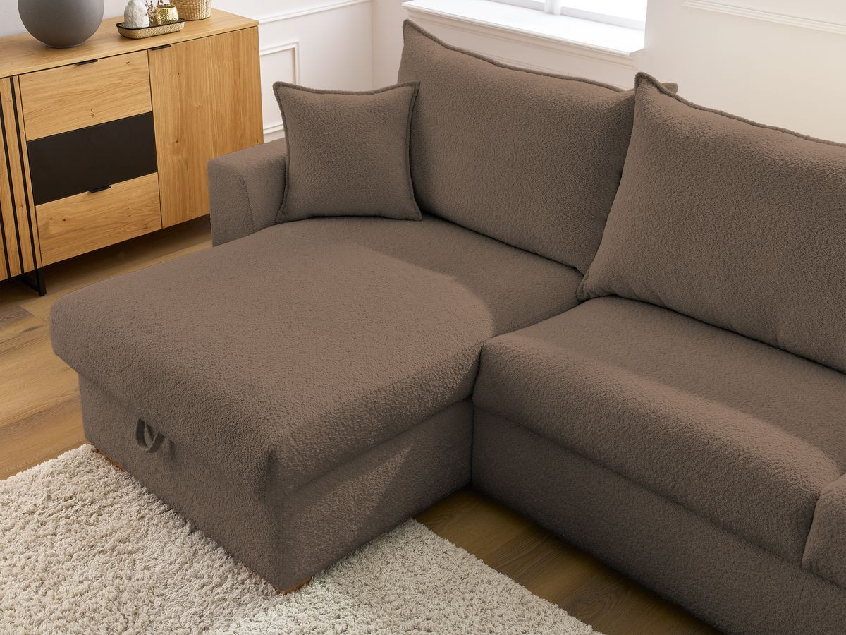 Canapé d'angle réversible convertible ouverture express AUGUSTIN tissu bouclette