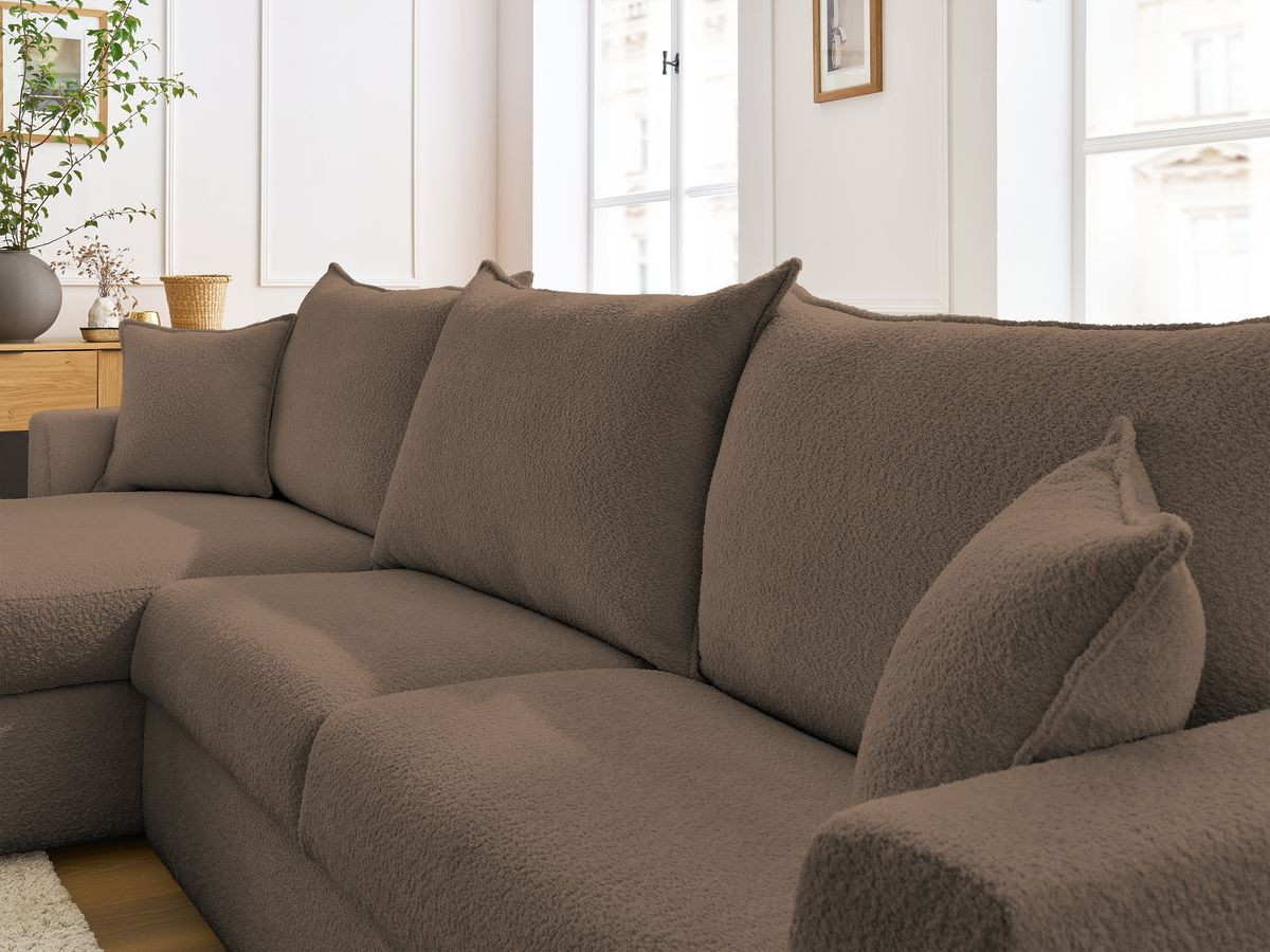 Canapé d'angle réversible convertible ouverture express AUGUSTIN tissu bouclette