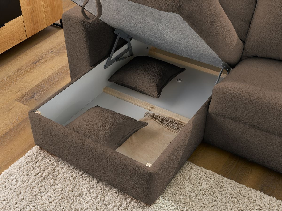 Canapé d'angle réversible convertible ouverture express AUGUSTIN tissu bouclette