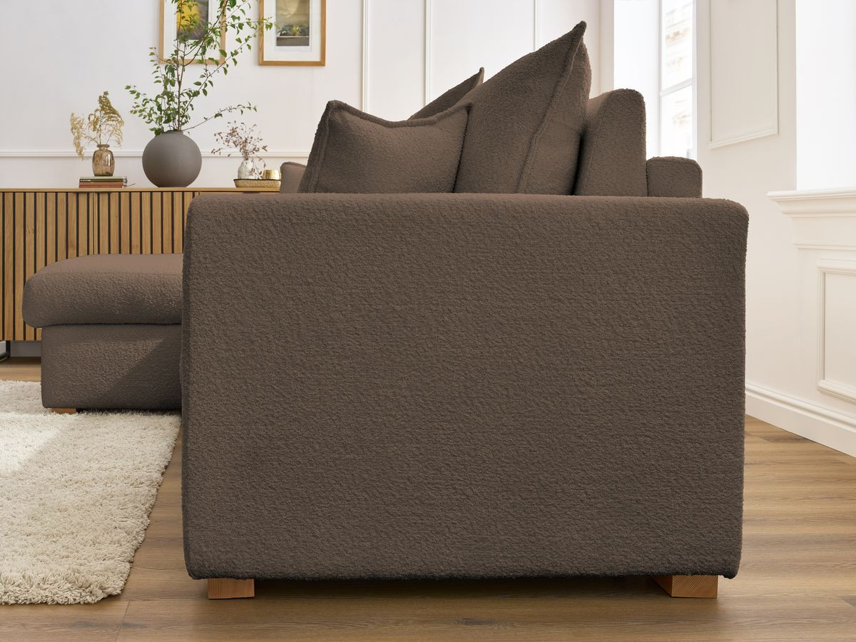 Canapé d'angle réversible convertible ouverture express AUGUSTIN tissu bouclette