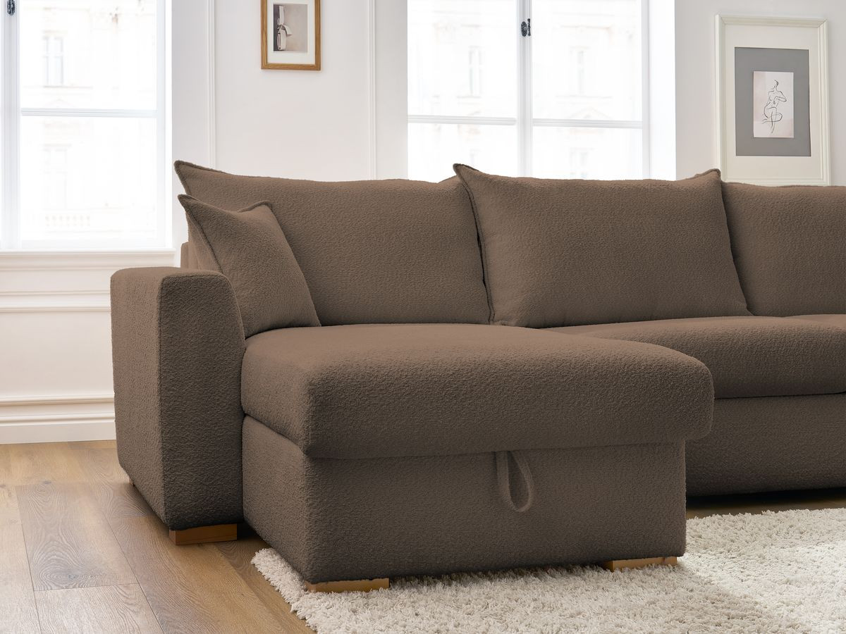 Canapé d'angle réversible convertible ouverture express AUGUSTIN tissu bouclette