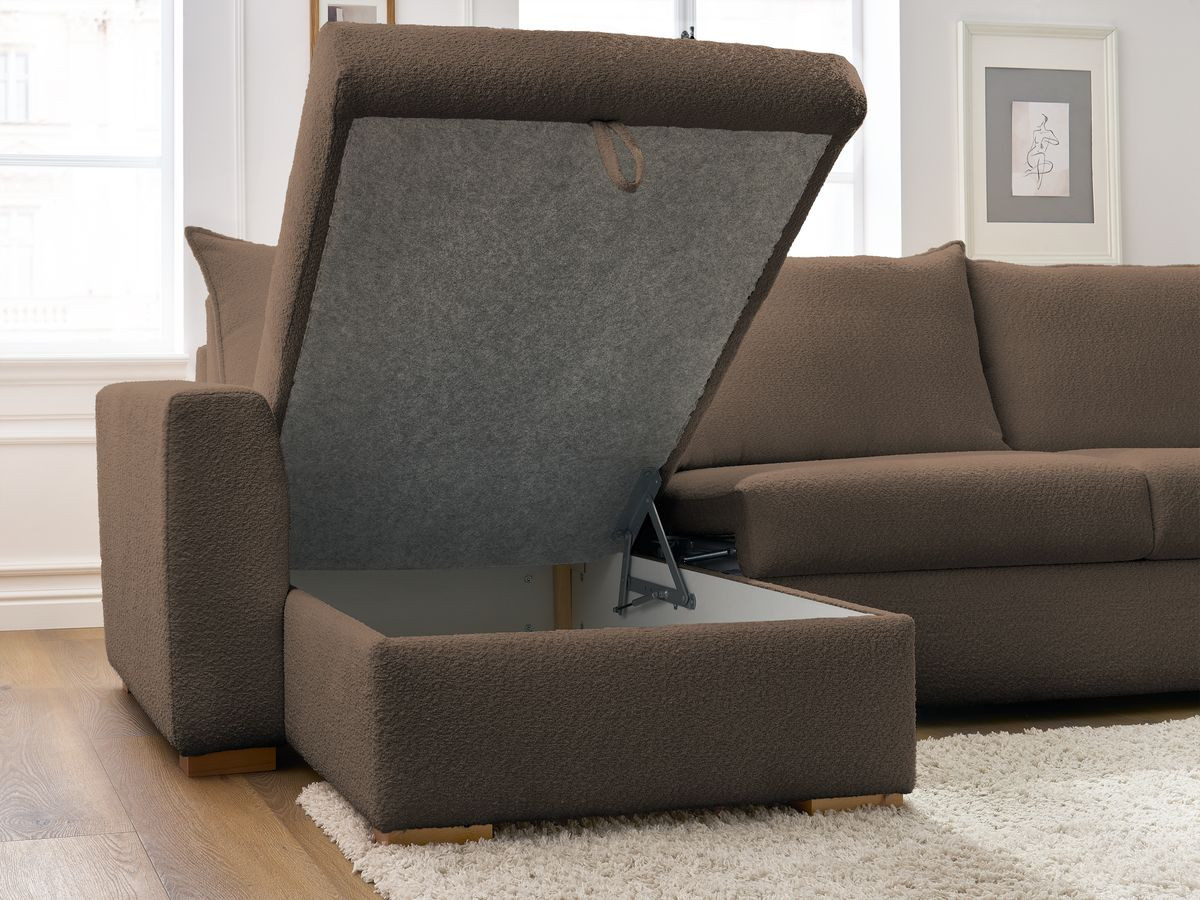 Canapé d'angle réversible convertible ouverture express AUGUSTIN tissu bouclette