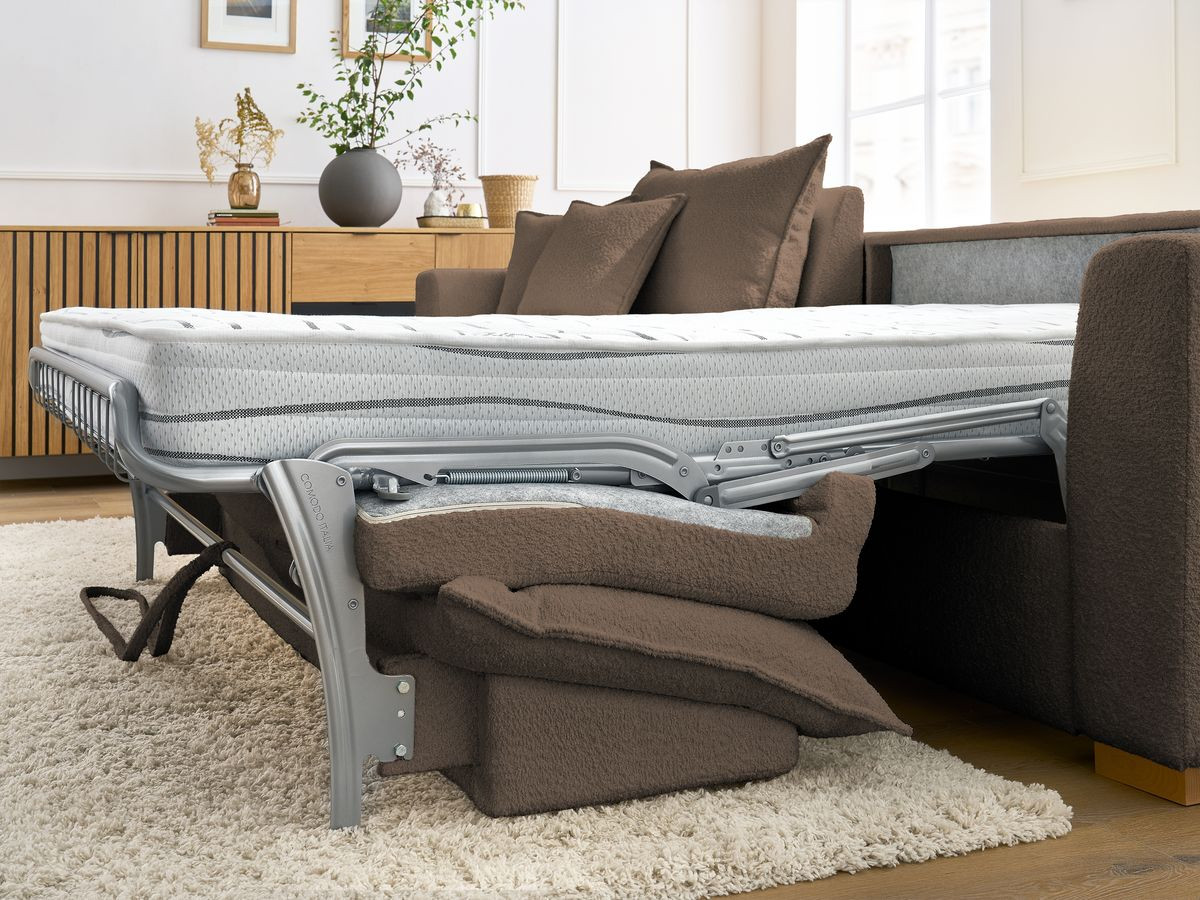 Canapé d'angle réversible convertible ouverture express AUGUSTIN tissu bouclette
