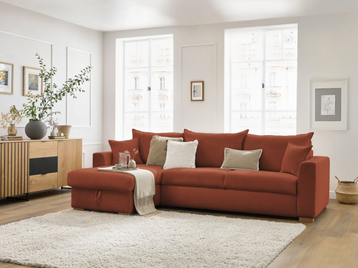 Canapé d'angle convertible ouverture express AUGUSTIN tissu bouclette