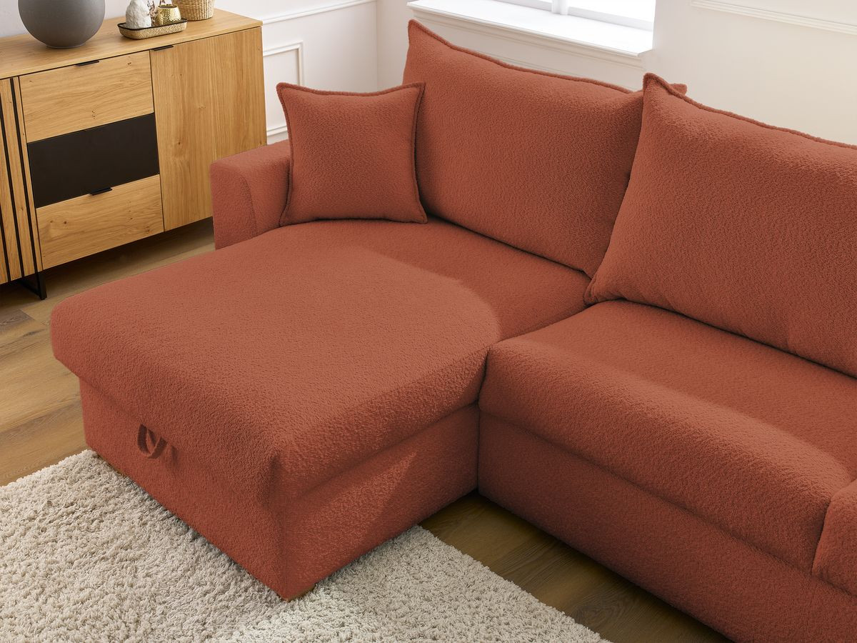 Canapé d'angle réversible convertible ouverture express AUGUSTIN tissu bouclette