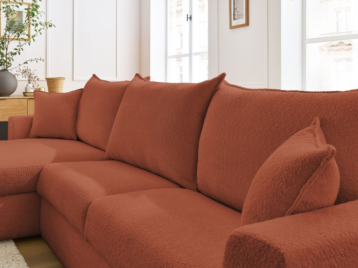 Canapé d'angle réversible convertible ouverture express AUGUSTIN tissu bouclette